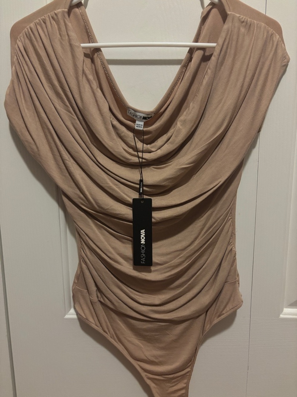 Fashion Nova Beige Draped Cowl Bodysuit